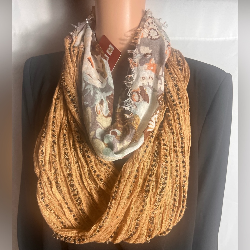 Mossimo Supply Co Infinity Scarf Brown Knit & Floral Print Loop Fall Accessory